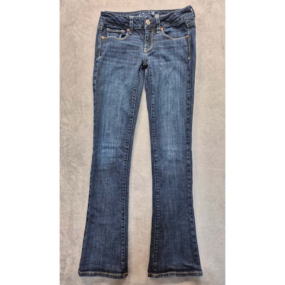 American Eagle Womens 4R Skinny Kick Jeans Dark Wash Sequin Pocket Y2K Bootcut